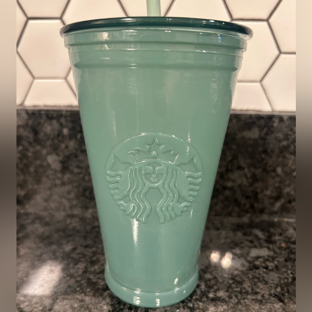 Starbucks Recycled Green Seafoam / Mint Glass Tumbler Cup with Straw 16oz - Picture 2 of 3